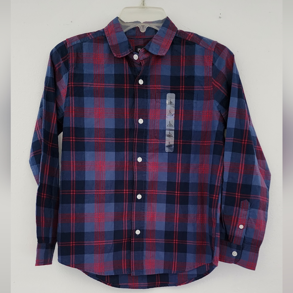 Kids long sleeve bottom up plaid shirt size L 10/12